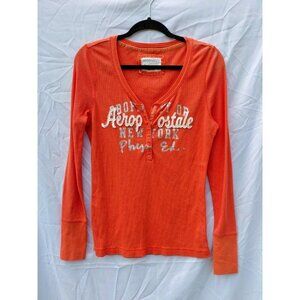 Y2K Aeropostale Long Sleeve Thermal Henley Shirt Women's LG Waffle Knit